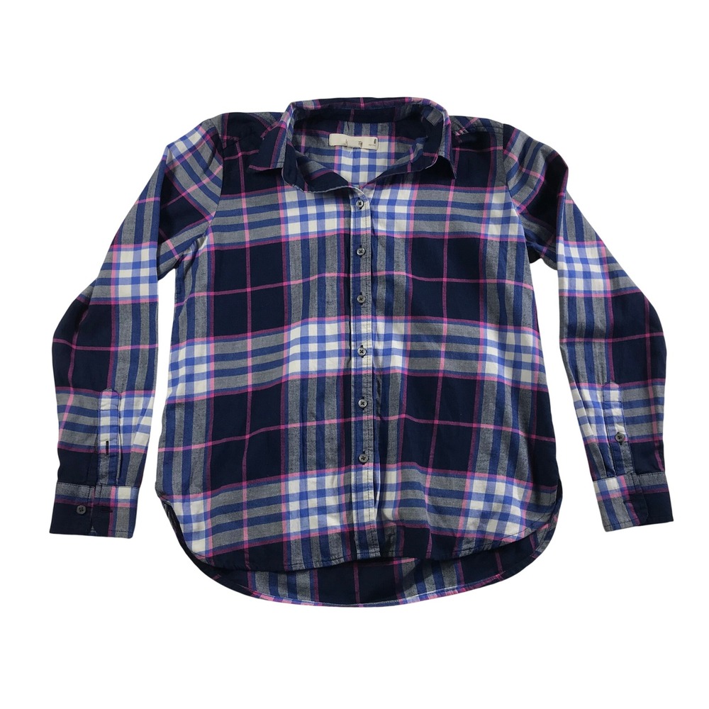 Loft Petites Navy Pink Plaid Flannel Button Down Shirt XSP New